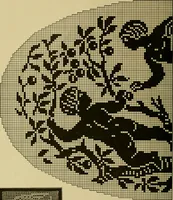 An illustration from The Priscilla filet crochet book, no. 2 ; a collection of beautiful designs in filet crochet, introducing filet crochet brodé, embroidery on crochet and cameo crochet (1914)