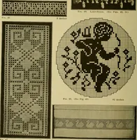 An illustration from The Priscilla filet crochet book, no. 2 ; a collection of beautiful designs in filet crochet, introducing filet crochet brodé, embroidery on crochet and cameo crochet (1914)