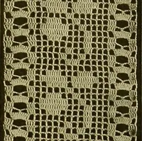 An illustration from The Priscilla filet crochet book, no. 2 ; a collection of beautiful designs in filet crochet, introducing filet crochet brodé, embroidery on crochet and cameo crochet (1914)