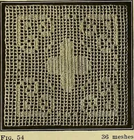 An illustration from The Priscilla filet crochet book, no. 2 ; a collection of beautiful designs in filet crochet, introducing filet crochet brodé, embroidery on crochet and cameo crochet (1914)