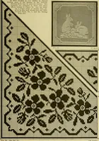An illustration from The Priscilla filet crochet book, no. 2 ; a collection of beautiful designs in filet crochet, introducing filet crochet brodé, embroidery on crochet and cameo crochet (1914)