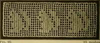 An illustration from The Priscilla filet crochet book, no. 2 ; a collection of beautiful designs in filet crochet, introducing filet crochet brodé, embroidery on crochet and cameo crochet (1914)
