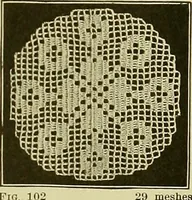 An illustration from The Priscilla filet crochet book, no. 2 ; a collection of beautiful designs in filet crochet, introducing filet crochet brodé, embroidery on crochet and cameo crochet (1914)
