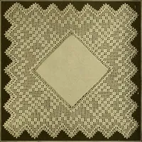 An illustration from The Priscilla filet crochet book, no. 2 ; a collection of beautiful designs in filet crochet, introducing filet crochet brodé, embroidery on crochet and cameo crochet (1914)
