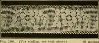 An illustration from The Priscilla filet crochet book, no. 2 ; a collection of beautiful designs in filet crochet, introducing filet crochet brodé, embroidery on crochet and cameo crochet (1914)