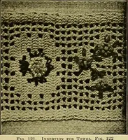An illustration from The Priscilla filet crochet book, no. 2 ; a collection of beautiful designs in filet crochet, introducing filet crochet brodé, embroidery on crochet and cameo crochet (1914)