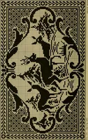 An illustration from The Priscilla filet crochet book, no. 2 ; a collection of beautiful designs in filet crochet, introducing filet crochet brodé, embroidery on crochet and cameo crochet (1914)
