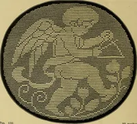 An illustration from The Priscilla filet crochet book, no. 2 ; a collection of beautiful designs in filet crochet, introducing filet crochet brodé, embroidery on crochet and cameo crochet (1914)