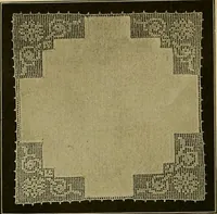 An illustration from The Priscilla filet crochet book, no. 2 ; a collection of beautiful designs in filet crochet, introducing filet crochet brodé, embroidery on crochet and cameo crochet (1914)