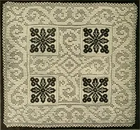 An illustration from The Priscilla filet crochet book; a collection of beautiful designs in filet crochet, equally adapted to cross-stitch, beads and canvas, with working directions (1911)
