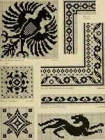 An illustration from The Priscilla filet crochet book; a collection of beautiful designs in filet crochet, equally adapted to cross-stitch, beads and canvas, with working directions (1911)