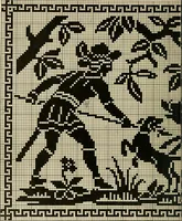 An illustration from The Priscilla filet crochet book; a collection of beautiful designs in filet crochet, equally adapted to cross-stitch, beads and canvas, with working directions (1911)