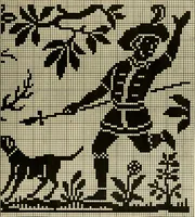 An illustration from The Priscilla filet crochet book; a collection of beautiful designs in filet crochet, equally adapted to cross-stitch, beads and canvas, with working directions (1911)