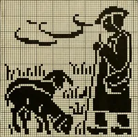 An illustration from The Priscilla filet crochet book; a collection of beautiful designs in filet crochet, equally adapted to cross-stitch, beads and canvas, with working directions (1911)