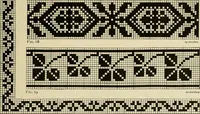 An illustration from The Priscilla filet crochet book; a collection of beautiful designs in filet crochet, equally adapted to cross-stitch, beads and canvas, with working directions (1911)