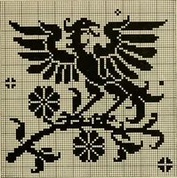 An illustration from The Priscilla filet crochet book; a collection of beautiful designs in filet crochet, equally adapted to cross-stitch, beads and canvas, with working directions (1911)