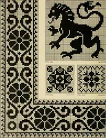 An illustration from The Priscilla filet crochet book; a collection of beautiful designs in filet crochet, equally adapted to cross-stitch, beads and canvas, with working directions (1911)