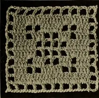 An illustration from The Priscilla filet crochet book; a collection of beautiful designs in filet crochet, equally adapted to cross-stitch, beads and canvas, with working directions (1911)
