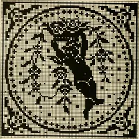 An illustration from The Priscilla filet crochet book; a collection of beautiful designs in filet crochet, equally adapted to cross-stitch, beads and canvas, with working directions (1911)