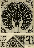 An illustration from The Priscilla filet crochet book; a collection of beautiful designs in filet crochet, equally adapted to cross-stitch, beads and canvas, with working directions (1911)