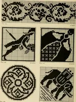 An illustration from The Priscilla filet crochet book; a collection of beautiful designs in filet crochet, equally adapted to cross-stitch, beads and canvas, with working directions (1911)