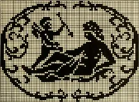 An illustration from The Priscilla filet crochet book; a collection of beautiful designs in filet crochet, equally adapted to cross-stitch, beads and canvas, with working directions (1911)