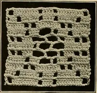 An illustration from The Priscilla filet crochet book; a collection of beautiful designs in filet crochet, equally adapted to cross-stitch, beads and canvas, with working directions (1911)