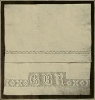 An illustration from The Priscilla filet crochet book; a collection of beautiful designs in filet crochet, equally adapted to cross-stitch, beads and canvas, with working directions (1911)