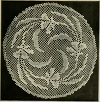 An illustration from The Priscilla netting book, containing full directions for making square and circular netting, and for the various stitches with which netting is ornamented, also a great number of finished pieces in the different varieties of netting and filet brodé (1914)