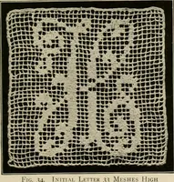 Picture 32 of 97 from The Priscilla netting book, containing full directions for making square and circular netting, and for the various stitches with which netting is ornamented, also a great number of finished pieces in the different varieties of netting and filet brodé (1914), leaf 14
