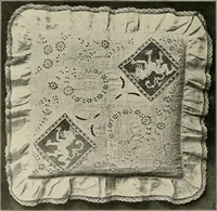 An illustration from The Priscilla netting book, containing full directions for making square and circular netting, and for the various stitches with which netting is ornamented, also a great number of finished pieces in the different varieties of netting and filet brodé (1914)
