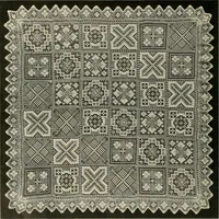 An illustration from The Priscilla netting book, containing full directions for making square and circular netting, and for the various stitches with which netting is ornamented, also a great number of finished pieces in the different varieties of netting and filet brodé (1914)