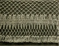 An illustration from The Priscilla netting book, containing full directions for making square and circular netting, and for the various stitches with which netting is ornamented, also a great number of finished pieces in the different varieties of netting and filet brodé (1914)