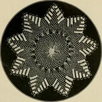 An illustration from The Priscilla netting book, containing full directions for making square and circular netting, and for the various stitches with which netting is ornamented, also a great number of finished pieces in the different varieties of netting and filet brodé (1914)
