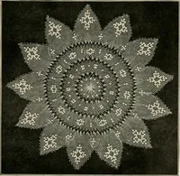 An illustration from The Priscilla netting book, containing full directions for making square and circular netting, and for the various stitches with which netting is ornamented, also a great number of finished pieces in the different varieties of netting and filet brodé (1914)