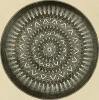 An illustration from The Priscilla netting book, containing full directions for making square and circular netting, and for the various stitches with which netting is ornamented, also a great number of finished pieces in the different varieties of netting and filet brodé (1914)