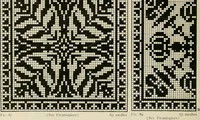 An illustration from The Priscilla netting book, containing full directions for making square and circular netting, and for the various stitches with which netting is ornamented, also a great number of finished pieces in the different varieties of netting and filet brodé (1914)