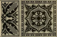 An illustration from The Priscilla netting book, containing full directions for making square and circular netting, and for the various stitches with which netting is ornamented, also a great number of finished pieces in the different varieties of netting and filet brodé (1914)