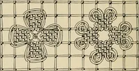 An illustration from The Priscilla netting book, containing full directions for making square and circular netting, and for the various stitches with which netting is ornamented, also a great number of finished pieces in the different varieties of netting and filet brodé (1914)