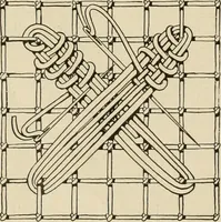 An illustration from The Priscilla netting book, containing full directions for making square and circular netting, and for the various stitches with which netting is ornamented, also a great number of finished pieces in the different varieties of netting and filet brodé (1914)