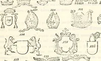 An illustration from Proben des hohen Teütschen Reichs Adels, oder, Sammlungen alter Denkmäler, Grabsteinen, Wappen, Inn- und Urschriften, u: d: nach ihrem wahren Urbilde aufgenommen unter offener Treüe bewähret und durch Anenbäume auch sonstige Nachrichten erkläret und erläuteret (1775)
