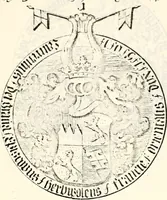 An illustration from Proben des hohen Teütschen Reichs Adels, oder, Sammlungen alter Denkmäler, Grabsteinen, Wappen, Inn- und Urschriften, u: d: nach ihrem wahren Urbilde aufgenommen unter offener Treüe bewähret und durch Anenbäume auch sonstige Nachrichten erkläret und erläuteret (1775)