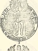 An illustration from Proben des hohen Teütschen Reichs Adels, oder, Sammlungen alter Denkmäler, Grabsteinen, Wappen, Inn- und Urschriften, u: d: nach ihrem wahren Urbilde aufgenommen unter offener Treüe bewähret und durch Anenbäume auch sonstige Nachrichten erkläret und erläuteret (1775)