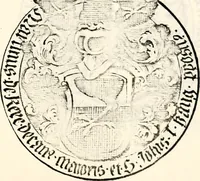 An illustration from Proben des hohen Teütschen Reichs Adels, oder, Sammlungen alter Denkmäler, Grabsteinen, Wappen, Inn- und Urschriften, u: d: nach ihrem wahren Urbilde aufgenommen unter offener Treüe bewähret und durch Anenbäume auch sonstige Nachrichten erkläret und erläuteret (1775)