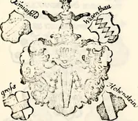 An illustration from Proben des hohen Teütschen Reichs Adels, oder, Sammlungen alter Denkmäler, Grabsteinen, Wappen, Inn- und Urschriften, u: d: nach ihrem wahren Urbilde aufgenommen unter offener Treüe bewähret und durch Anenbäume auch sonstige Nachrichten erkläret und erläuteret (1775)