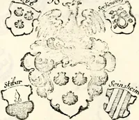 An illustration from Proben des hohen Teütschen Reichs Adels, oder, Sammlungen alter Denkmäler, Grabsteinen, Wappen, Inn- und Urschriften, u: d: nach ihrem wahren Urbilde aufgenommen unter offener Treüe bewähret und durch Anenbäume auch sonstige Nachrichten erkläret und erläuteret (1775)