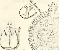 An illustration from Proben des hohen Teütschen Reichs Adels, oder, Sammlungen alter Denkmäler, Grabsteinen, Wappen, Inn- und Urschriften, u: d: nach ihrem wahren Urbilde aufgenommen unter offener Treüe bewähret und durch Anenbäume auch sonstige Nachrichten erkläret und erläuteret (1775)