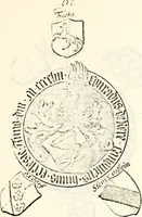 An illustration from Proben des hohen Teütschen Reichs Adels, oder, Sammlungen alter Denkmäler, Grabsteinen, Wappen, Inn- und Urschriften, u: d: nach ihrem wahren Urbilde aufgenommen unter offener Treüe bewähret und durch Anenbäume auch sonstige Nachrichten erkläret und erläuteret (1775)