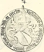 An illustration from Proben des hohen Teütschen Reichs Adels, oder, Sammlungen alter Denkmäler, Grabsteinen, Wappen, Inn- und Urschriften, u: d: nach ihrem wahren Urbilde aufgenommen unter offener Treüe bewähret und durch Anenbäume auch sonstige Nachrichten erkläret und erläuteret (1775)