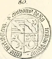 An illustration from Proben des hohen Teütschen Reichs Adels, oder, Sammlungen alter Denkmäler, Grabsteinen, Wappen, Inn- und Urschriften, u: d: nach ihrem wahren Urbilde aufgenommen unter offener Treüe bewähret und durch Anenbäume auch sonstige Nachrichten erkläret und erläuteret (1775)